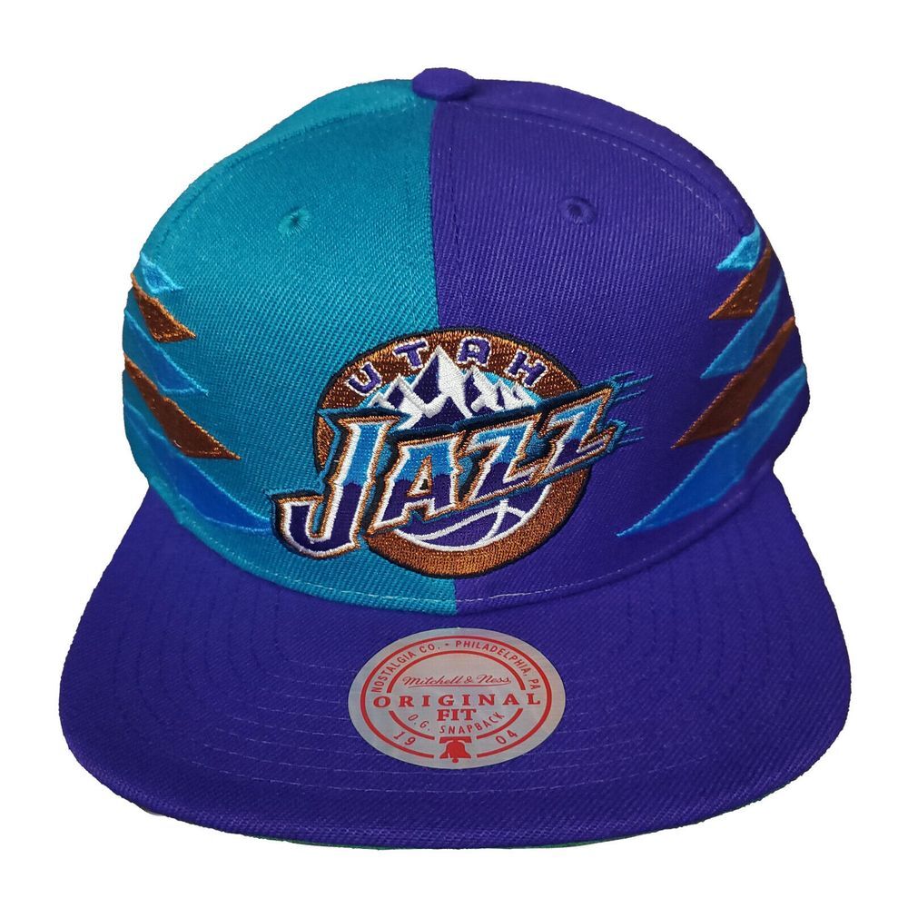 Utah Jazz Mitchell & Ness NBA Snapback Hat Cap 3D Logo Diamonds Purple Teal NWT